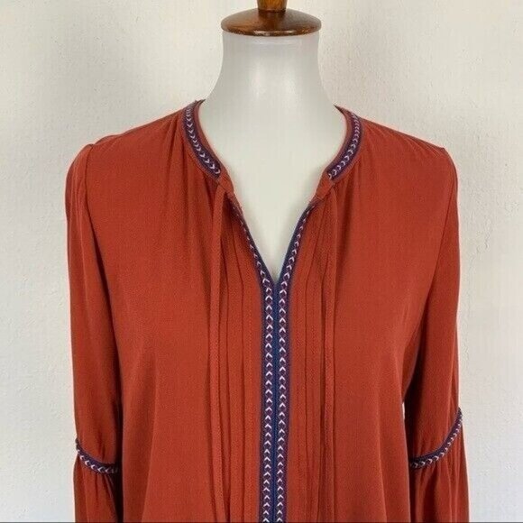 Ro And De Rust Orange Peasant Blouse Boho Embroidered Long Sleeve Top Small - Picture 2 of 8